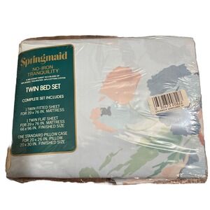 Vtg‎ Package Springmaid No-Iron Tranquility Wind flower Twin Flat Sheet Kodel